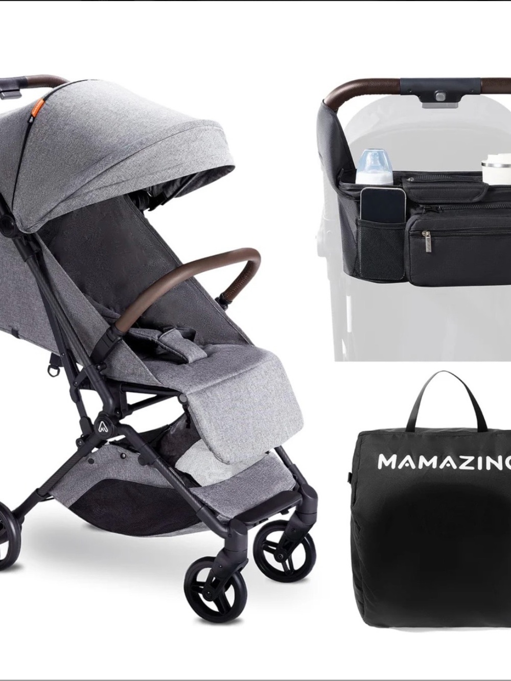 Gray Kids Stroller Organizer and Travel Pouch